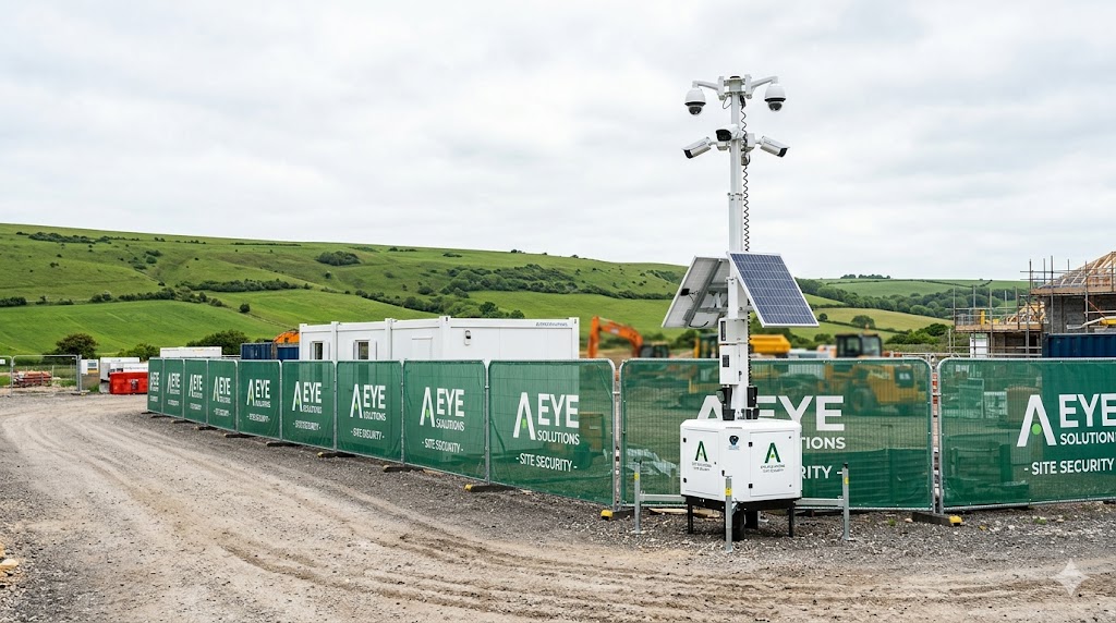 A Eye Solutions branded CCTV tower deployed on a construction site in Dorset